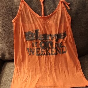 Hang Ten Orange Graphic Tie-Back Tank